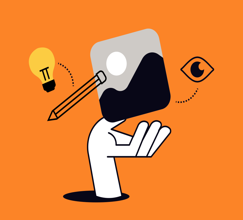 planningandstrategy Hand with image and pencil, light bulb, and eye