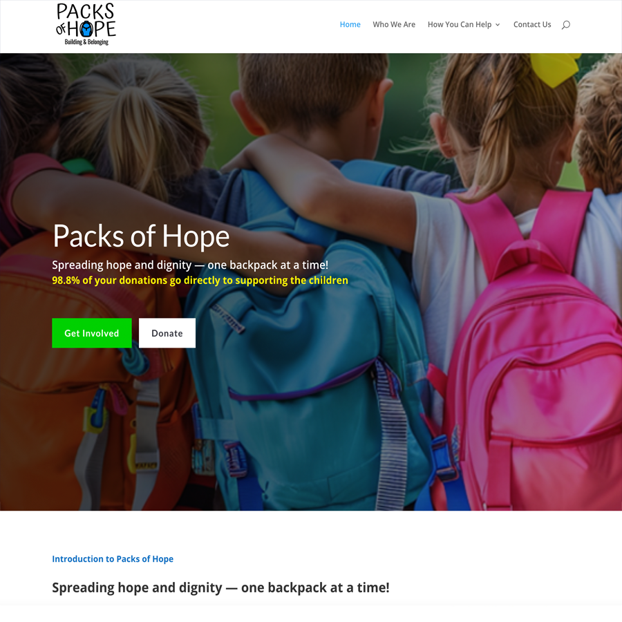 Packs of Hope website example